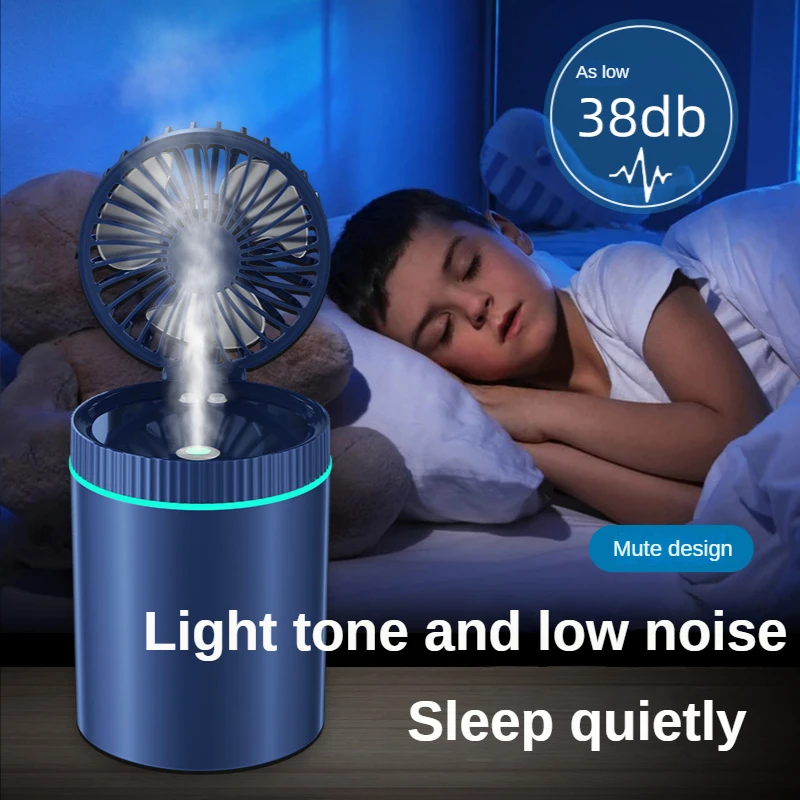 New Spray Mist Fan USB Mini fan Portable Rechargeable fans Desktop High qualityThree-speed With colored lights Office Bedroom