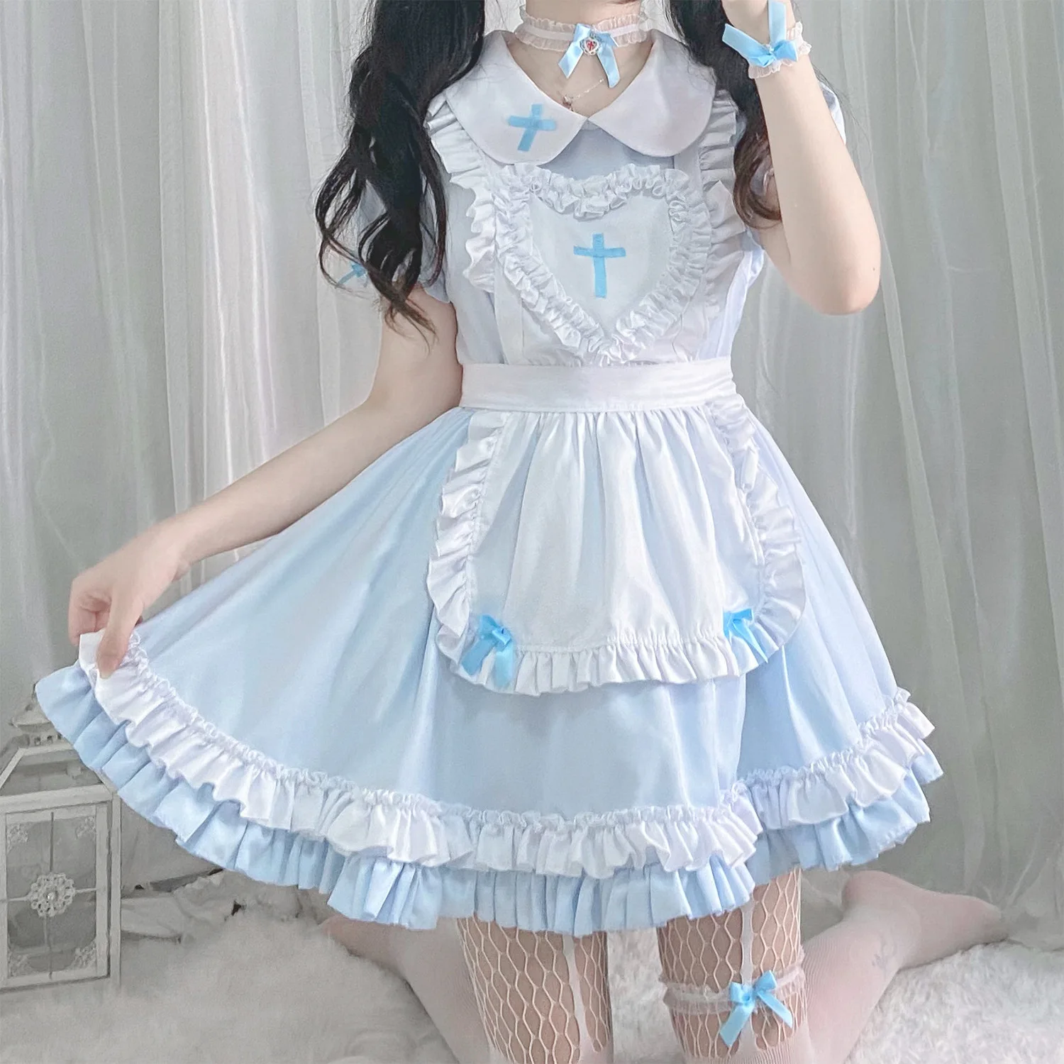 Morbido sorella Lolita cielo blu femminile croce servo Cosplay cameriera gonna vestito da donna