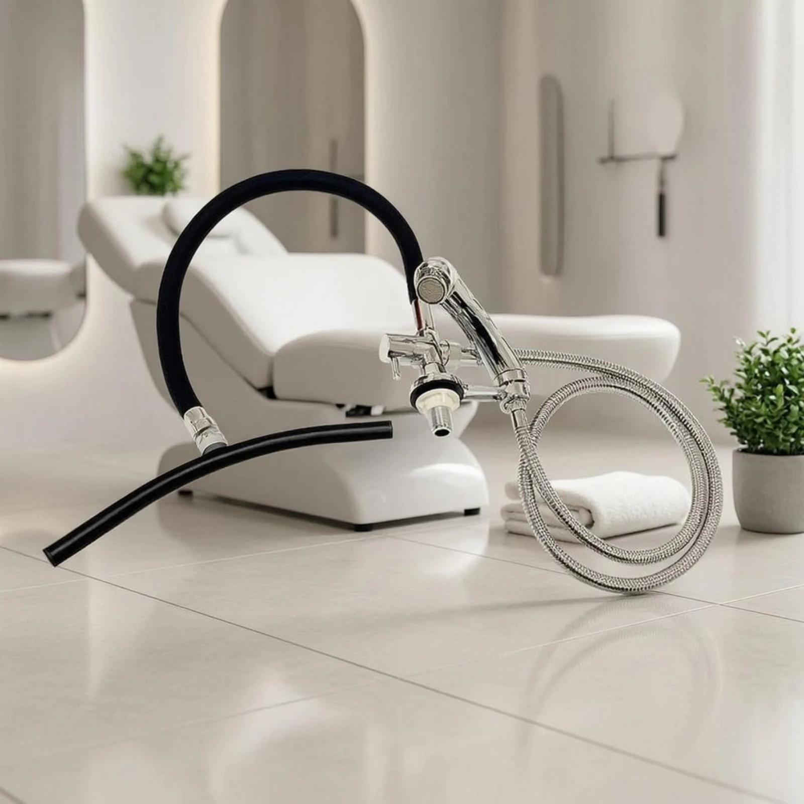 Water Circulation Sprayer Metal Hardware Hair-Wash Basin Sprayer Hair Wash Bowl Silver Finish Salon Equipment Easy to Clean view 2