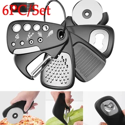 6pcs Kitchen Gadgets Set Cheese Bottle Opener Vegetable Peeler Pizza Cutter Garlic Grinder Herb Stripper Camp Kitchen tools