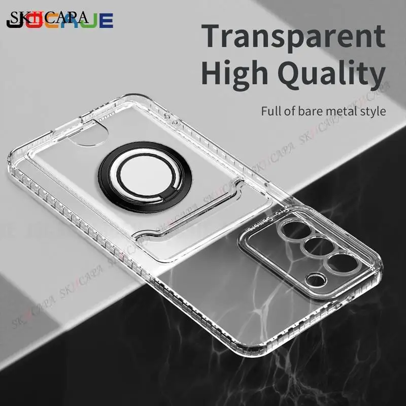 Wallet Card Slot Phone Case for Redmi 13C Clear Soft Ring Holder Protection Cover for Xiaomi Redmi Note 12 Pro 11 10s 9C 10A 10C