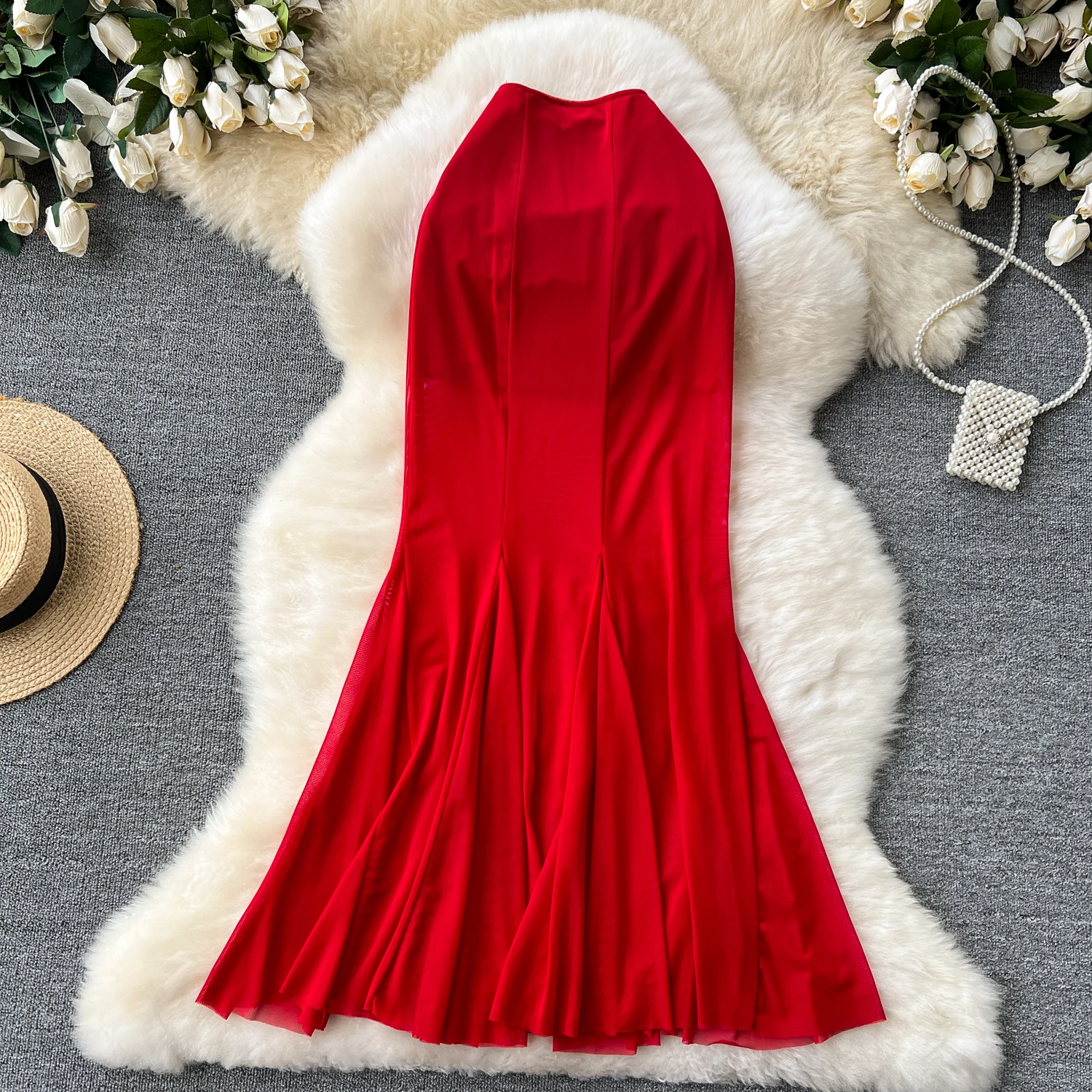 Dames chique mesh patchwork zeemeermin elegante elastische sexy rok hoge taille mode vintage zomer basics a-lijn rok