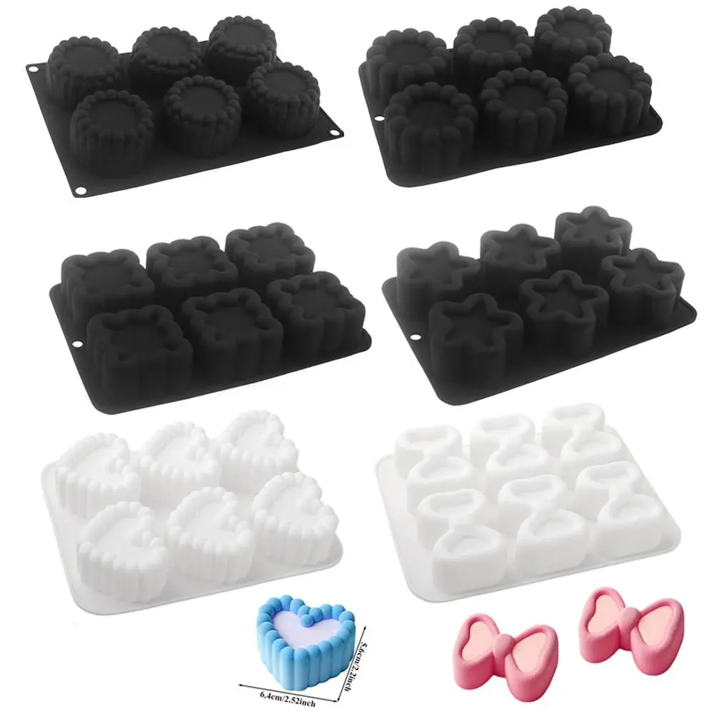 

6 Cells Silicone Cake Mold Non-stick Square Flower Heart Shaped Mousse Cake Mold Multi-shape Reusable Soap Mould DIY Baking Tool