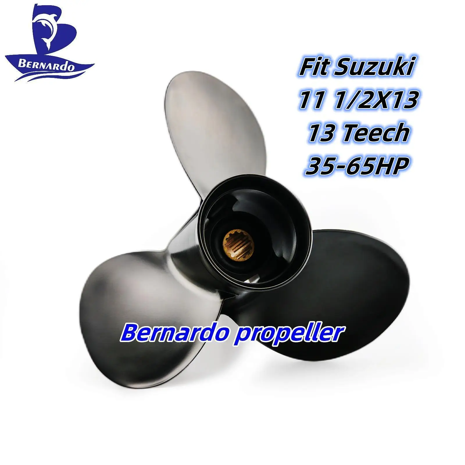 Bernardo Boat Propeller Fit Suzuki 11 1/2X13 Outboard Engines 35 40 50 55 60 65HP Motor Aluminum Screw 3 Blades 13 Tooth Spline