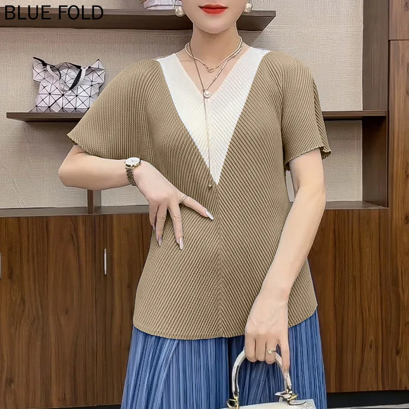 Miyake Pleated Summer New Fashion Women's Temperament Slim Casual Women's Short-sleeved T-shirt Tops PLEATS Oversize T-shirt