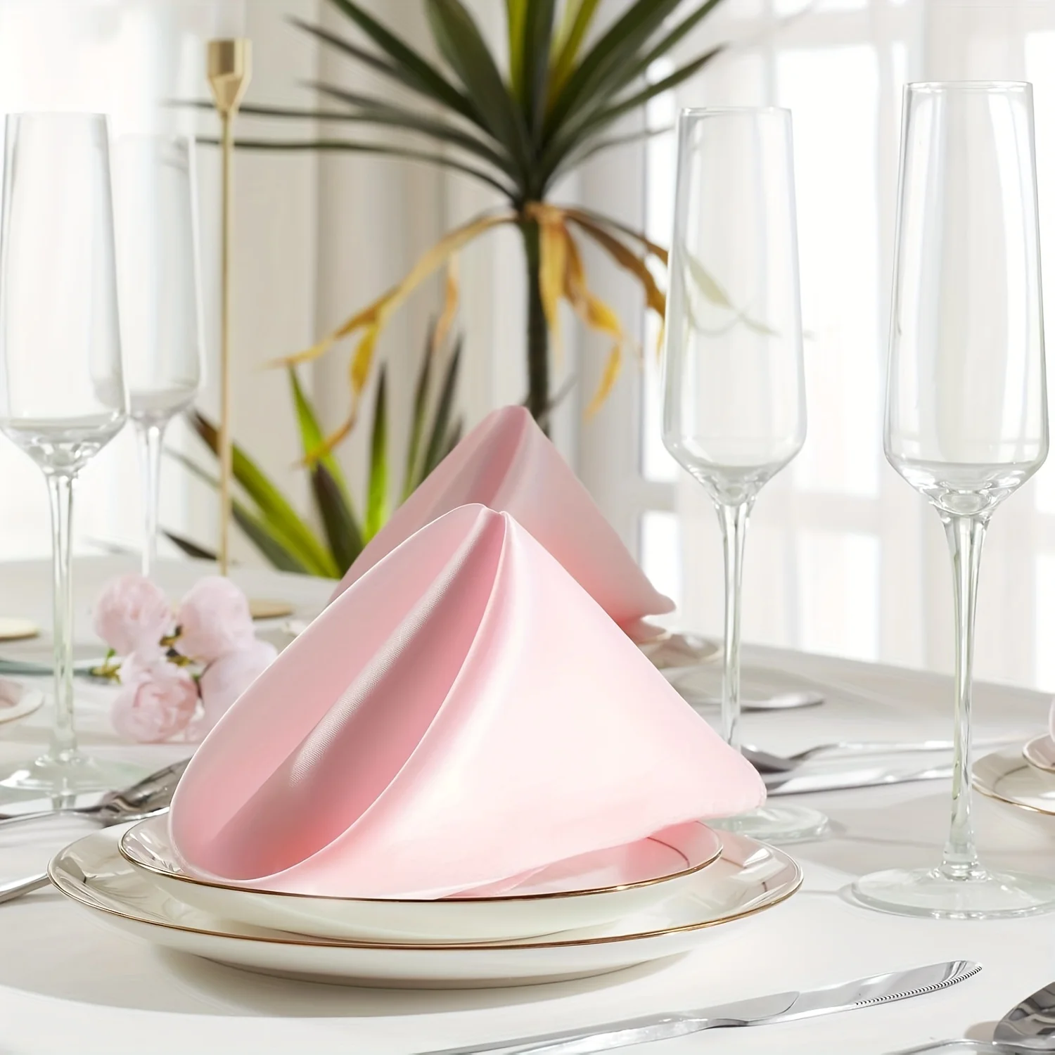 VIKAMA Pink Satin Cloth Napkins 10pcs Soft Washable Shiny Square Dinner Napkins for Wedding Party Banquet Table Decor