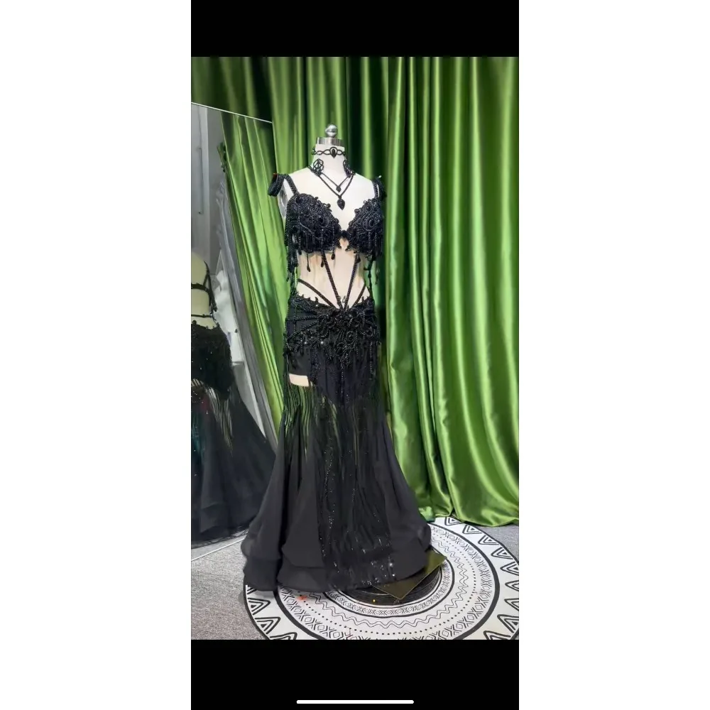 Customized Eastern Bellydance Dress Indian Clothes Women Belly Dancing Bra and Skirt Set Oriental Dance Costume Group Stage Wear