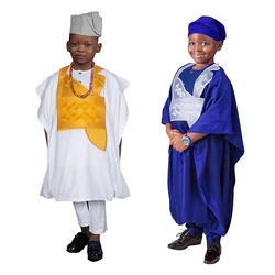 H & D-ropa tradicional africana para niños, Tops blancos de manga larga, traje Dashiki bordado, camisa, pantalón, conjunto de Ramadán