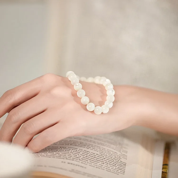Chinese Style Natural White Mother Of Pearl Lucky Blessing Fortune Auspicious Handstring Bracelet Stackable Gift For Women Sizes