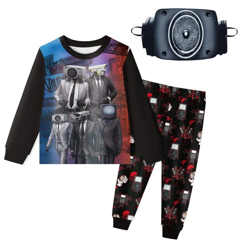 AIAI 2025Skibidi Audio Man Costume Kids Tantai Cosplay Clothing 3pcs Boy Girl Skibidi Toilet Christmas Halloween Masquer