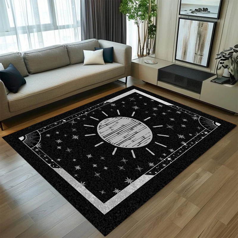 Celestial Starry Night Area Rug Sun Cloud Telescope Star Pattern Decorative Floor Mat for Living Room Bedroom Indoor Home Decor