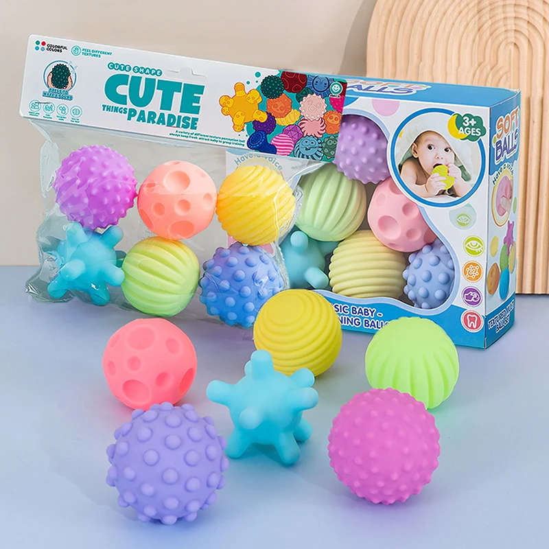 New【6Pcs Baby Sensory Balls For Children Textured Hand Touch Ball Soft Massage Ball Infant Rattle Senses Toys Educational Bath】