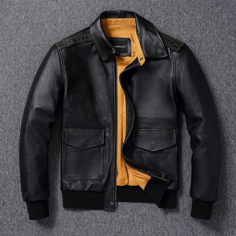 

Genuine Leather Jaet Men's A2 Flight Suit Top Layer Cowhide Loose Lapel Large Size Motorcycle Jaet Faion Urban Sle