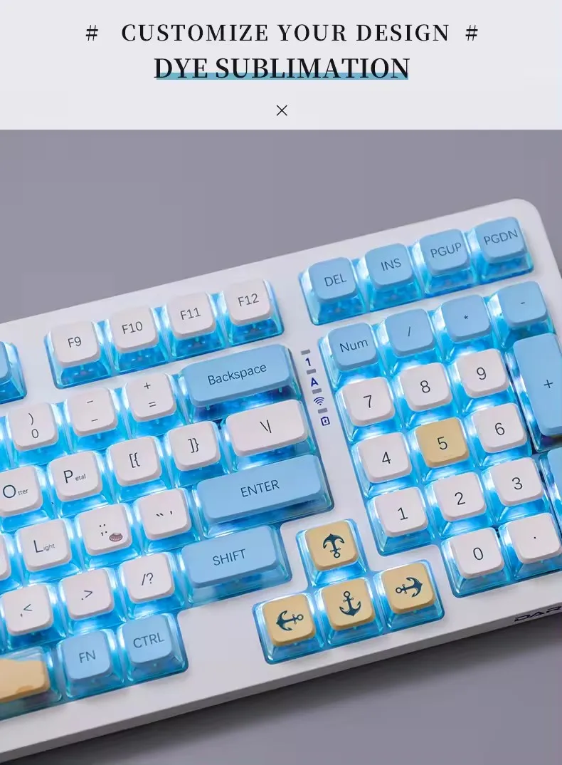 Summer Beach Ocean Pudding Transparent Keycaps Blue White Whale Keycaps PBT Double Sublimation 118-key ASA keycaps