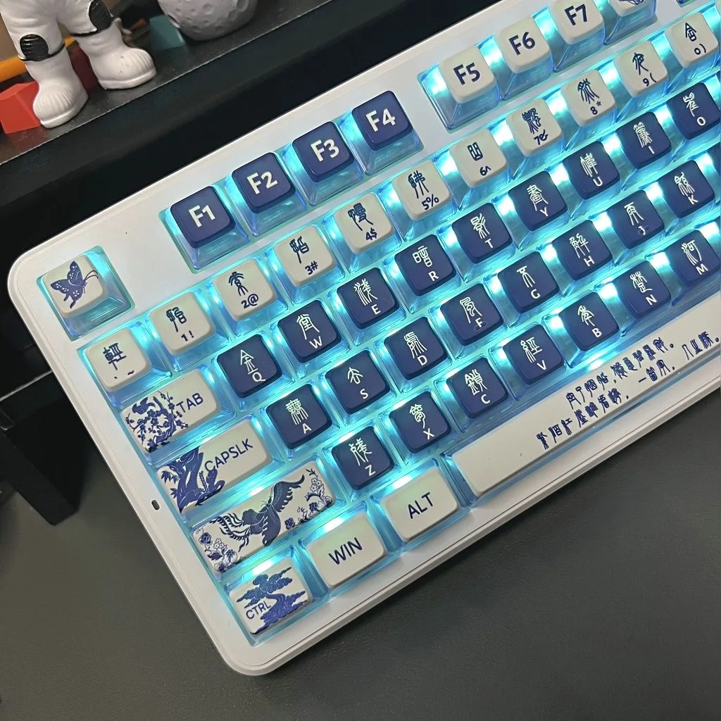 116 Keys Pudding Blue and White Porcelain Theme Keycap PBT Set Chinese Culture Keyboard Cap ASA Profile for Mechanical Keyboard