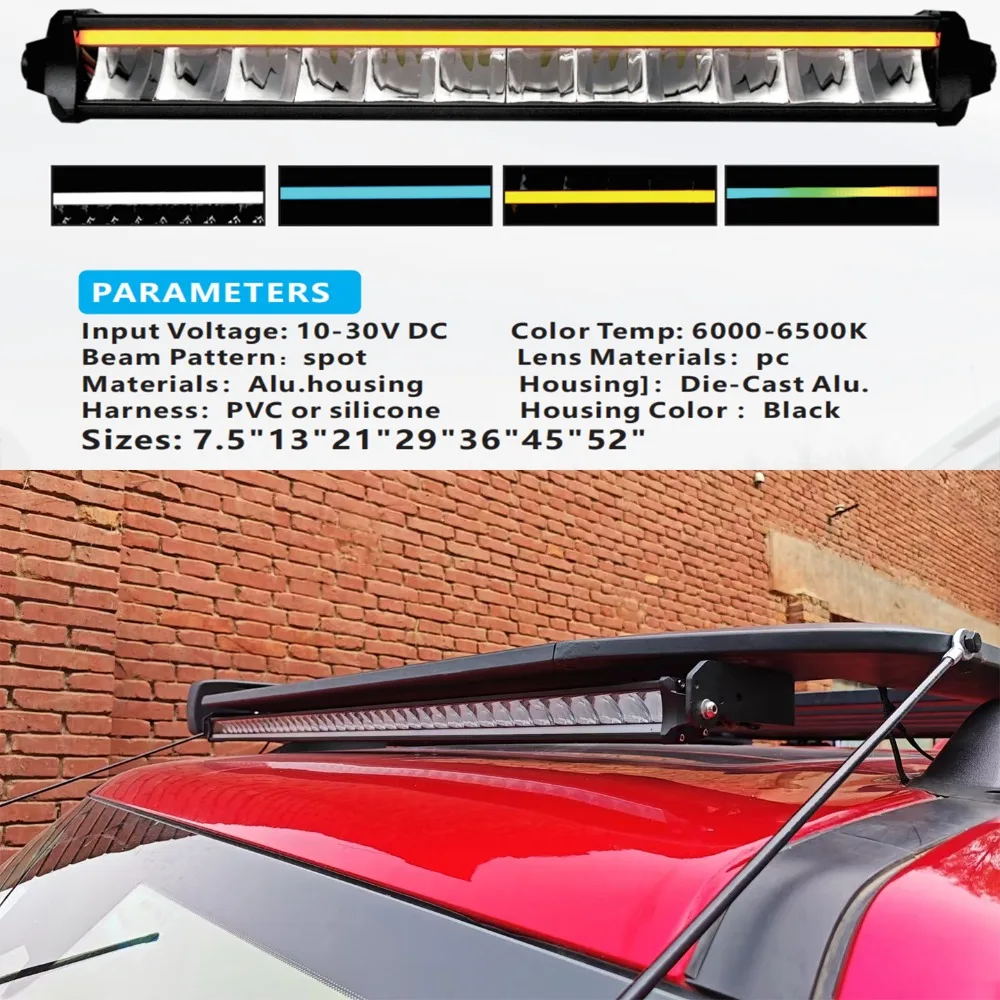 

For Universal SUV Truck LED Light Bar Single Row Front Bumper Grille Roof Mount Long Range Spot Yellow White RGB Color Changing