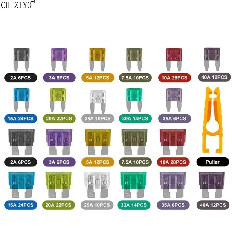 Fusíveis do carro Variedade com Box Clip, Auto Tipo de Lâmina, Caminhão, 300Pcs, 2, 3, 5, 7, 10, 15, 20, 25, 30, 35, 40 Amp