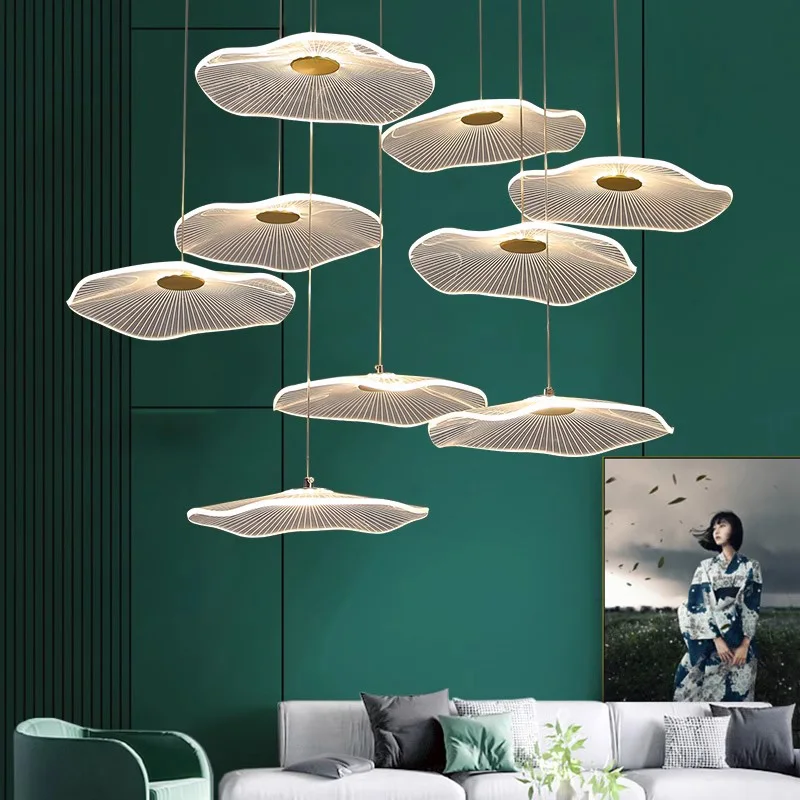 

AiPaiTe Modern lotus leaf Chandelier Led Gold Living room Revolving Staircase Chandelier dining room Home decor length Adjustabl