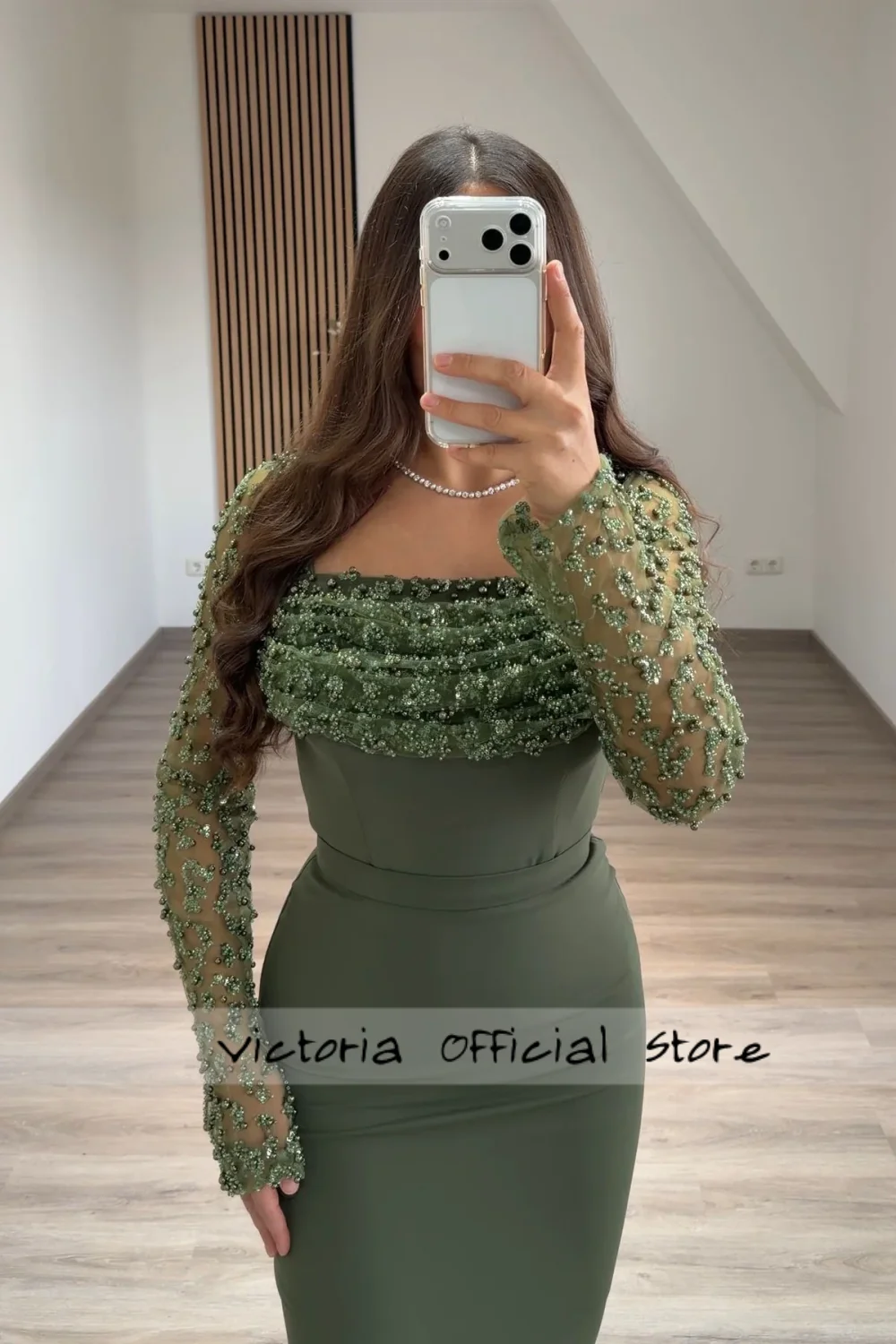 Lichtgroene avondjurk met lange mouwen en kralen zeemeermin Sweety Dubai elegante feestjurk Arabische Mexicaanse receptiejurk op maat