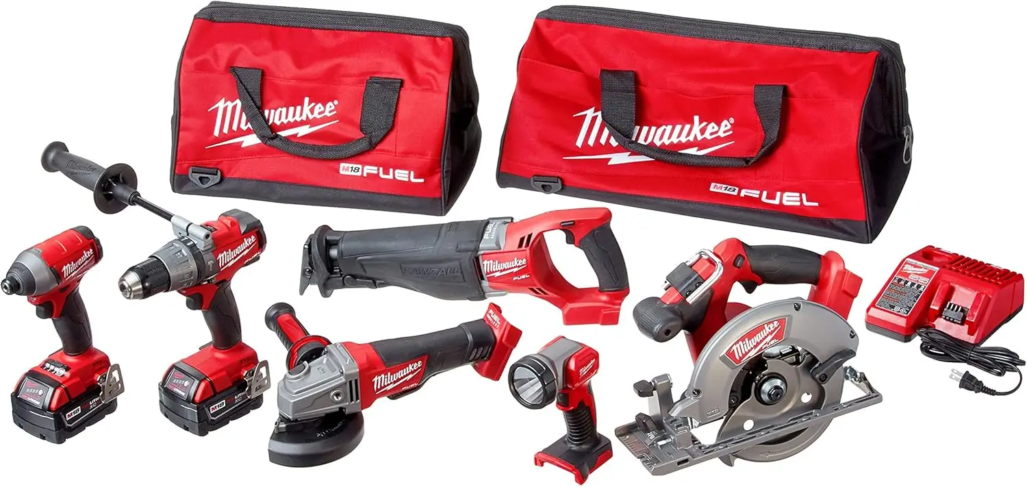 Milwaukee 2896-26 M18 Brandstof 18 Volt Lithium-Ion Borstelloze Draadloze Combo Kit (6-Tool) Met (2) 5.0 Ah Batterijen, (1) Oplader,