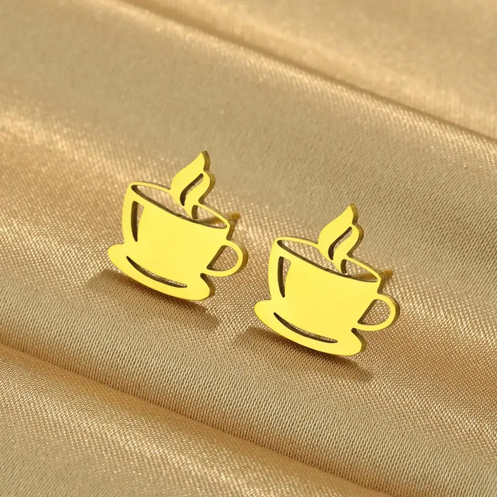 Cxwind Simple Laser Engraving Fashion Stainless Steel coffee mug stud earring good luck charm New year gift
