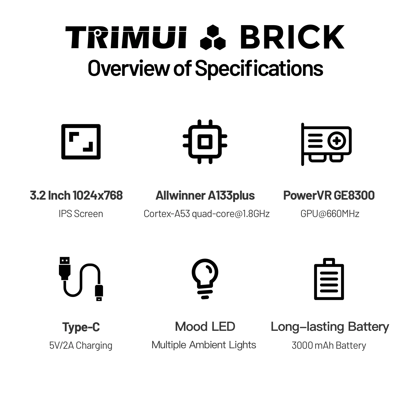 Trimui Brick Retro Handheld Gaming Console 3.2-Inch HD IPS Screen Portable Open-Source Design, Allwinner A133P Chip