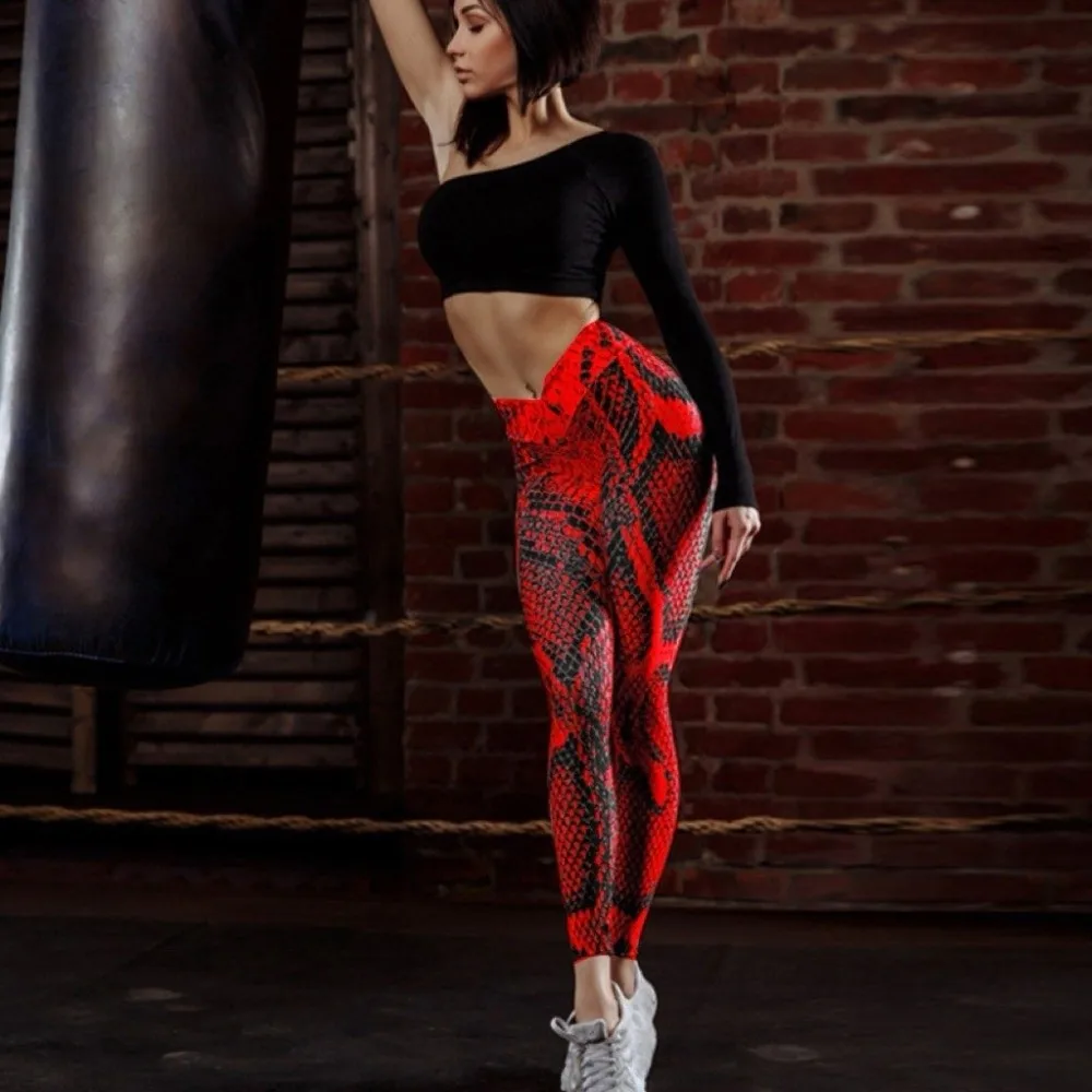 

Serpentine Snake Print Leggings Seamless Peach Butt Tummy Control Trousers Breathable Slimming Pilates Yoga Leggings Cycling