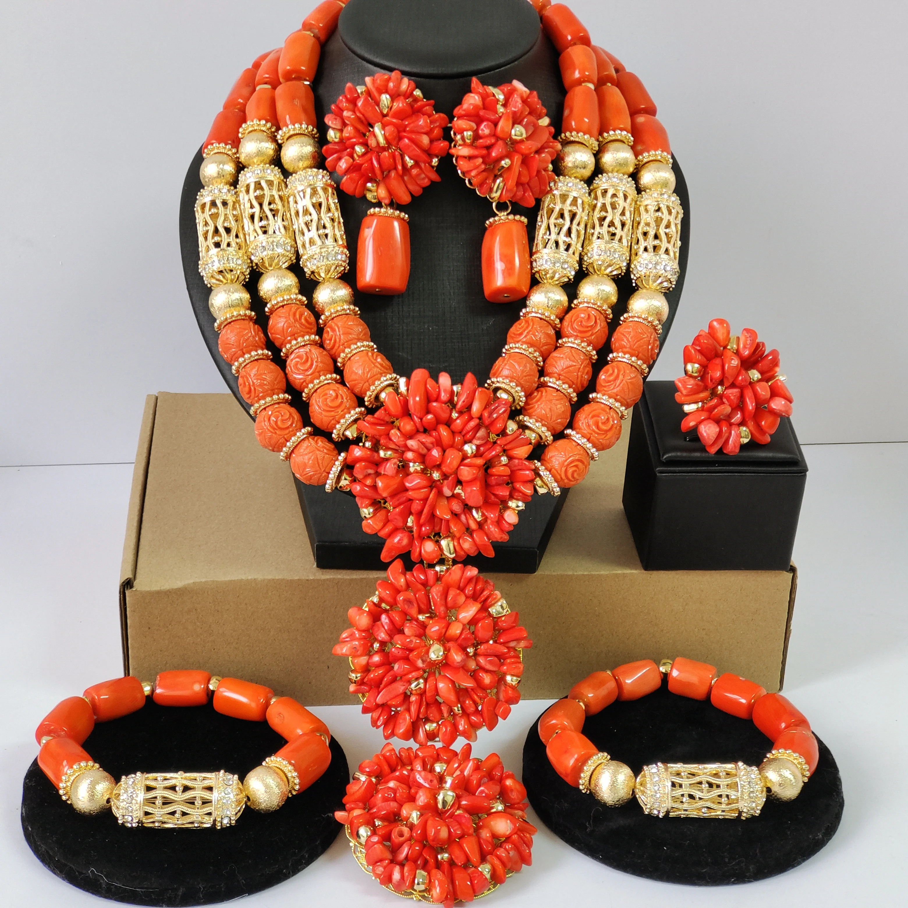 

nigerian original coral jewelry set african beads for traditional wedding