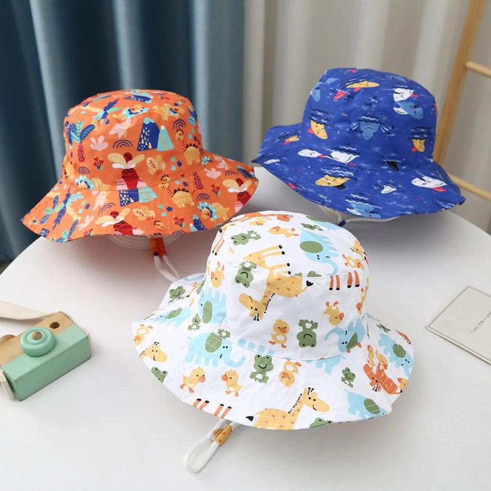 

Cartoon 2-4 Years Baby Sun Hat UV Protection Large Brim Kids Fisherman Cap Children Cotton Sun Cap Boy Girl