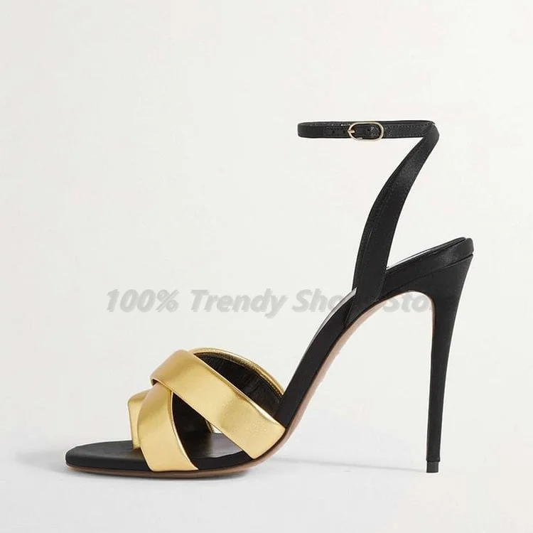 

Strap Gold Single Shoe Sandals Fashionable Fashion Runway High Heels, Women's Shoes European and American Foreign Trade