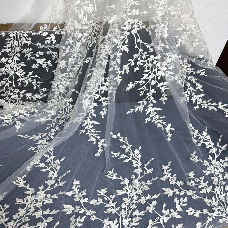 

Sequin Lace Embroidery Mesh See Through Fabric for Wedding Dress Set Design Background Tablecloth Cloth Diy Sewing Material