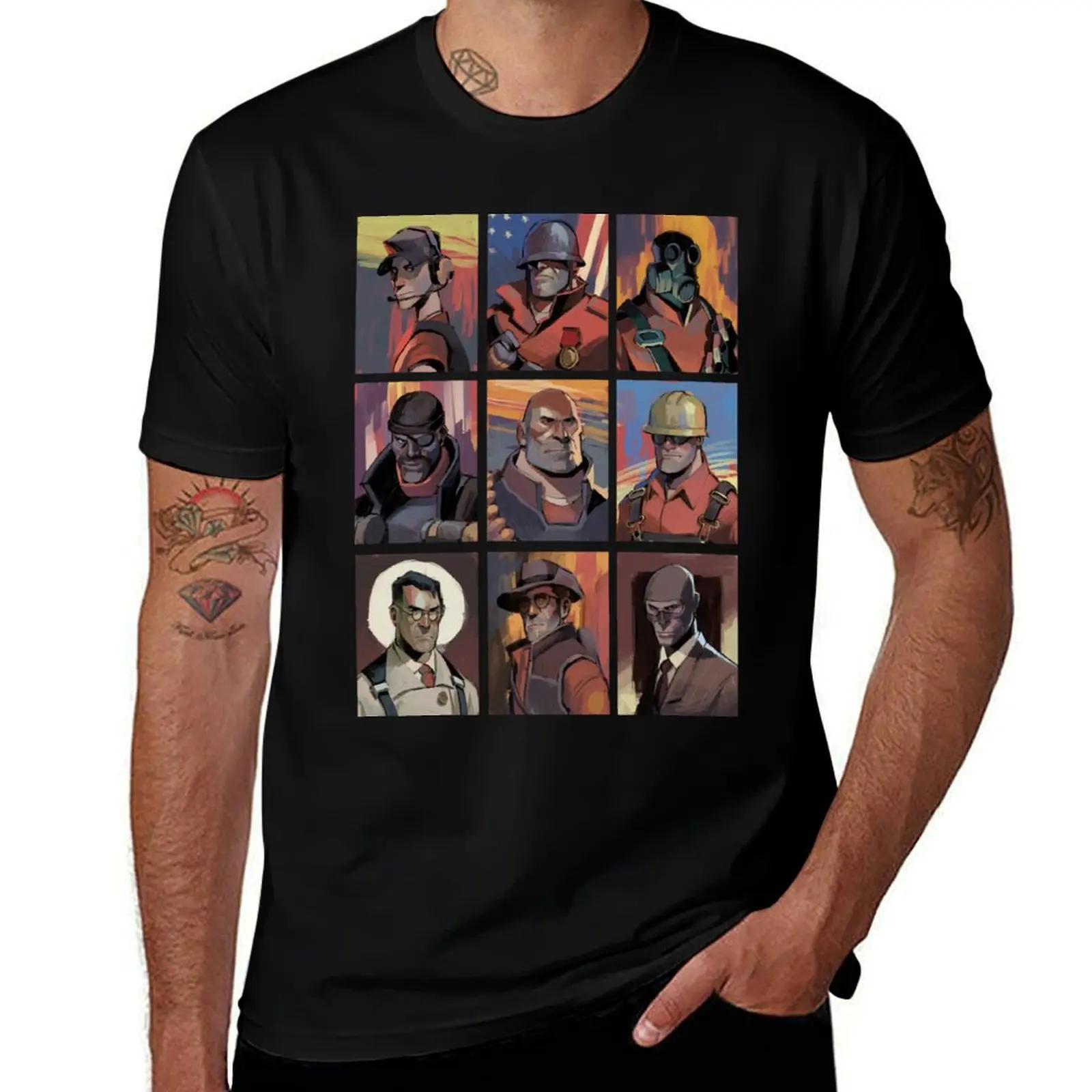 TF2 Mercs portraits in Disco Elysium art style T-Shirt Lightweight Hiking T-Shirt
