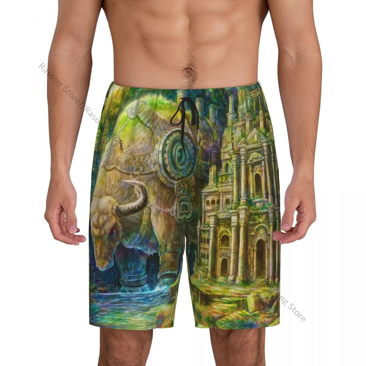 

Fantasy Forest Art Castle Ruins pajama pants for man home short trousers men sleep bottom home wear