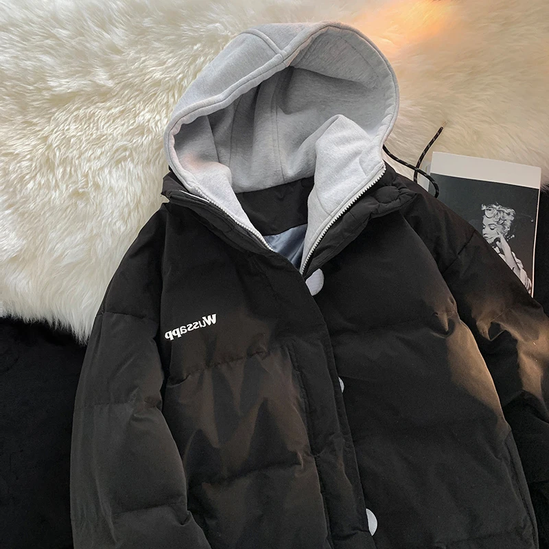 

Klein Blue Hooded Jaet Thiened Men's Autumn Winter Design Sense Cotton Coat Couple's Cotton Clothes Casual ular