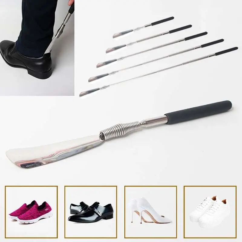 1PC stainless steel can freely adjust and retract the extra long shoe pull with can be bent spring suitable for the elderly