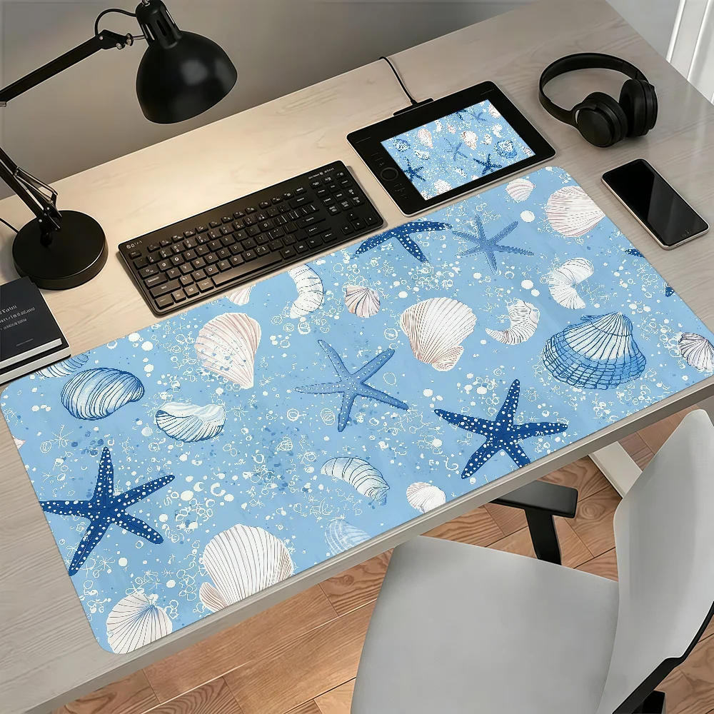 Ocean Breeze Starfish Seashell Pattern Mouse Pad Large Non-slip Lockedge Desktop Computer Desk Mat Keyboard Pad Gamer Student