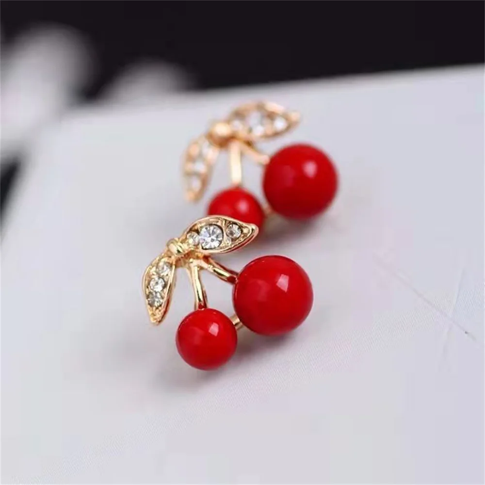 Cute Fashion Red Acrylic Cherry Stud Earrings For Women KPOP Crystal Fruit Earrings Ladies Party Jewelry Ear Accessories