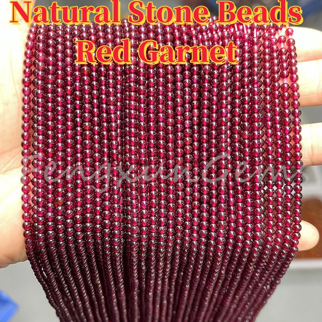 2~2.2mm Round Natural Stone Beads Red Garnet Loose Spacer Beads for Jewelry Making Supplies DIY Bracelet Accessories