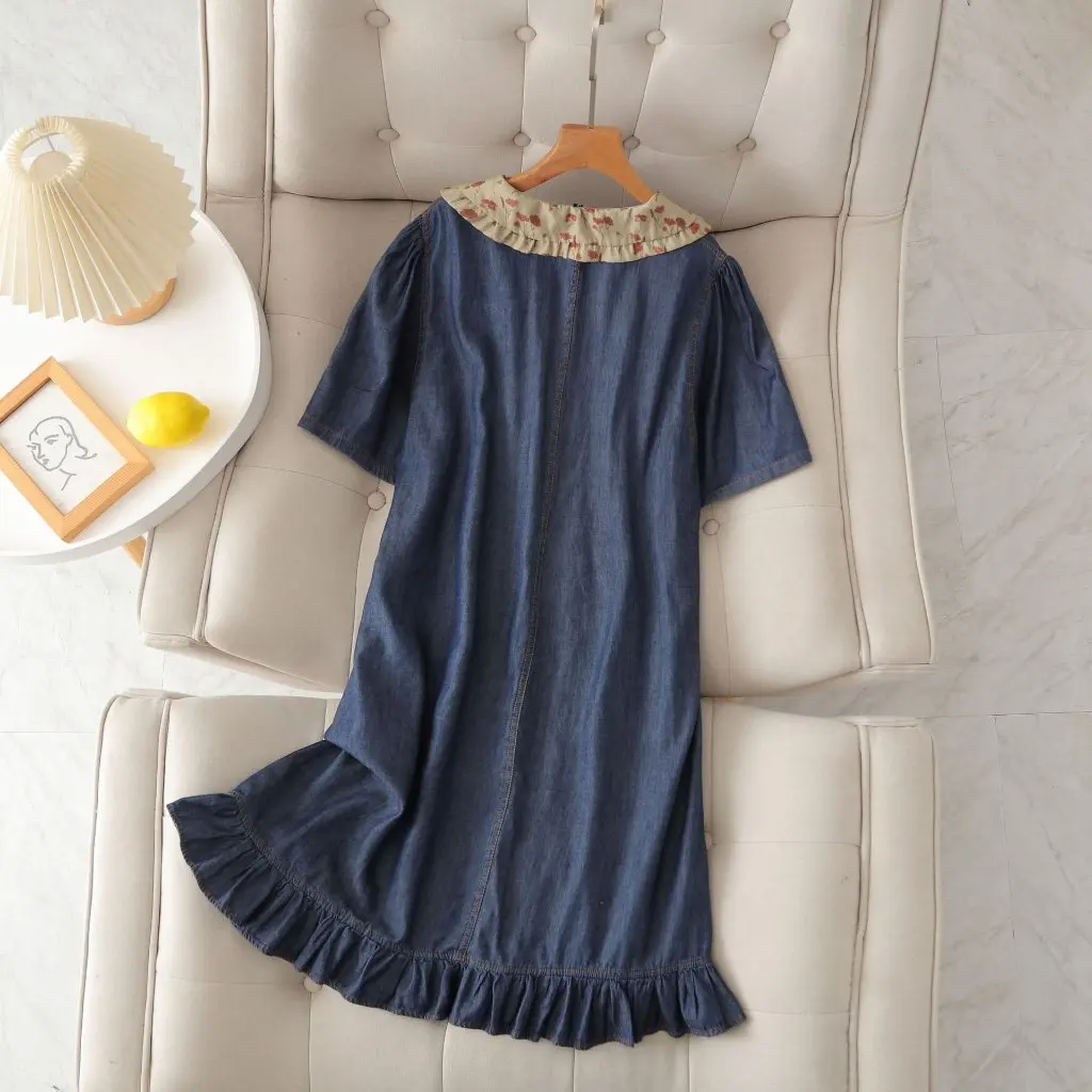 

Джинсовое платье с короткими рукавами и кукольным воротником больших размеров, утягивающая летняя длинная юбка для покрытия телеса, 100 кг, толстый мм