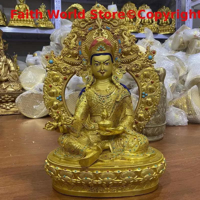 46cm Huge Buddha statue copper carving statue Tibetan master Guru Rinpoche decoration buddha for temple family hall offering
