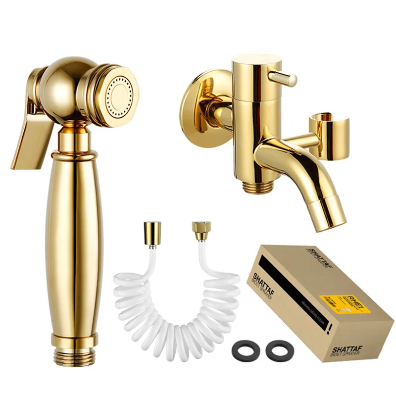 

Titanium Golden Toilet Spray Set Washing Machine Connector Water Nozzle All Copper Pressurized Washer TPU Telescopic Spring