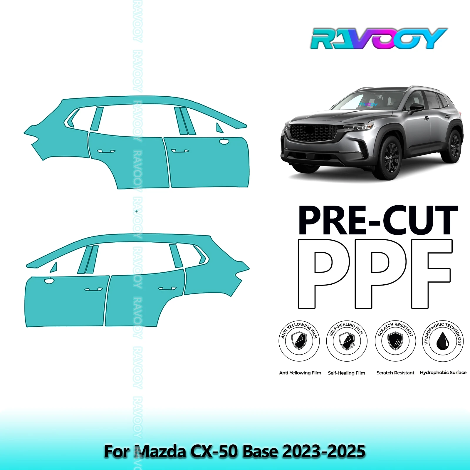 

For Mazda CX-50 Base 2023-2025 8.5mil Clear Matte Pre-Cut PPF Door & A/B Pillar Kit TPU Paint Protection Film Set