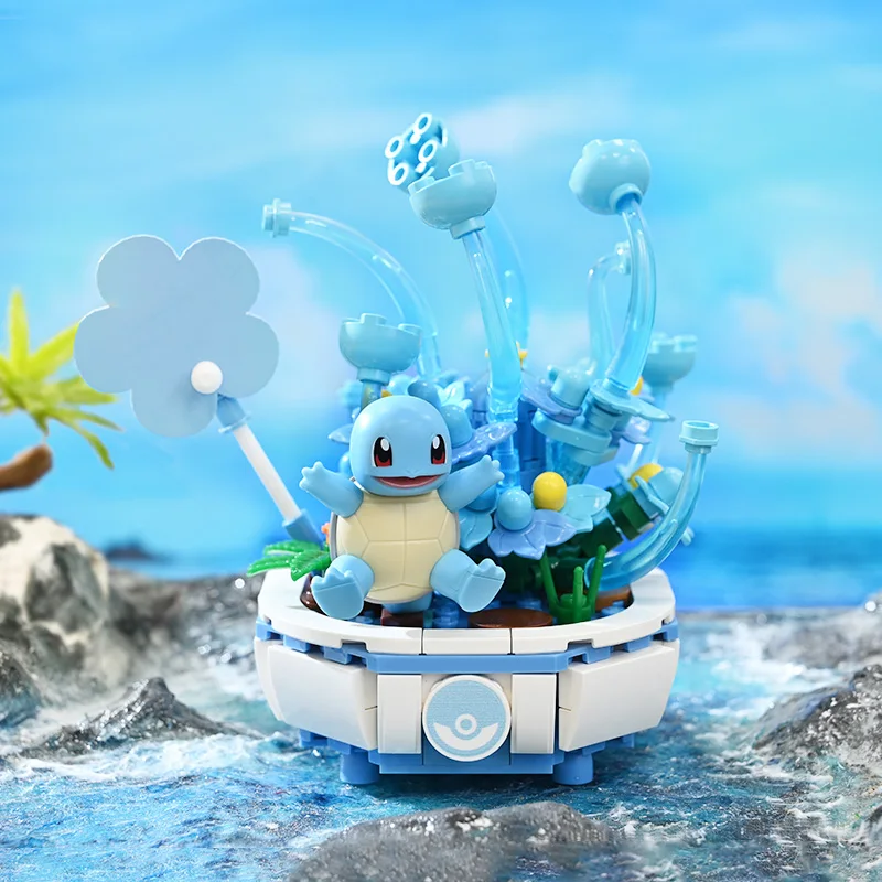 New Pokemon Building Block Pikachu Charmander Squirtle Model Toy Home Decoration Plant Potted Flower Brick Girl Toy Child Gift