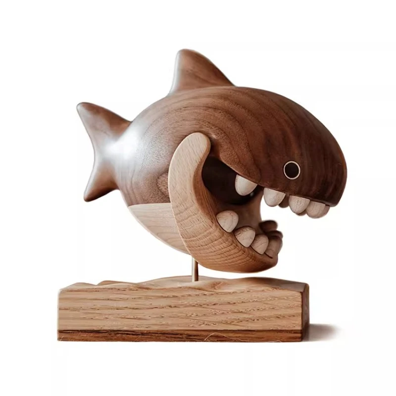 

Baby tooth box light luxury ornament, happy shark solid wood