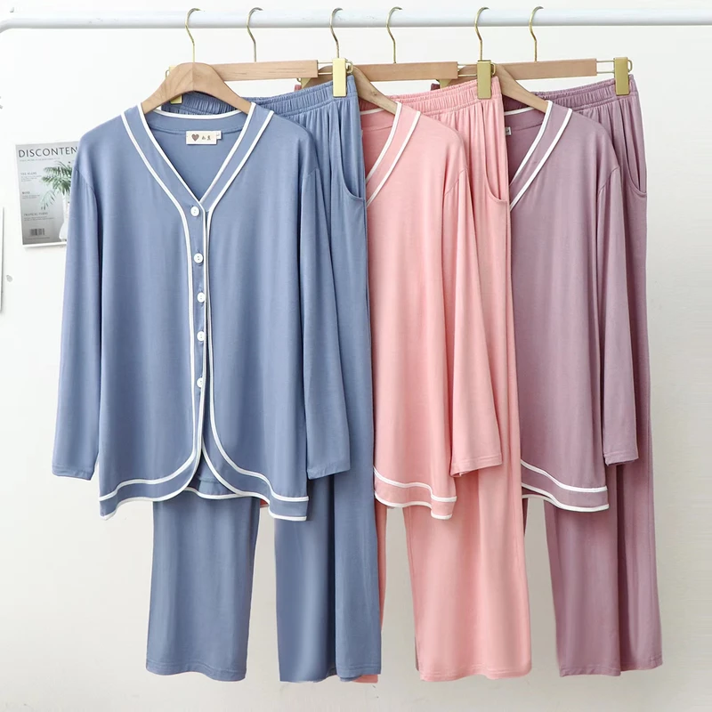 

Women Sets Pajamas Sleepwear Korean Version of Modal Cotton Edging Loose Casual Home Service 2-piece suit Women pajama