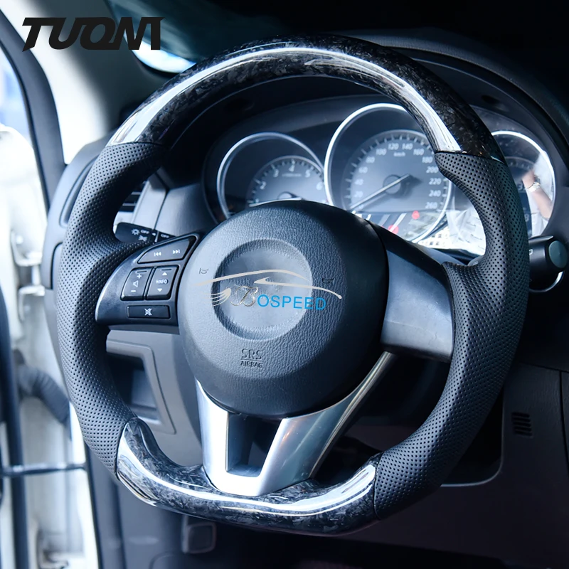 

Forged Carbon Fiber Steering Wheel Custom Car Steering Wheel For Mazda Black Perforated Leather