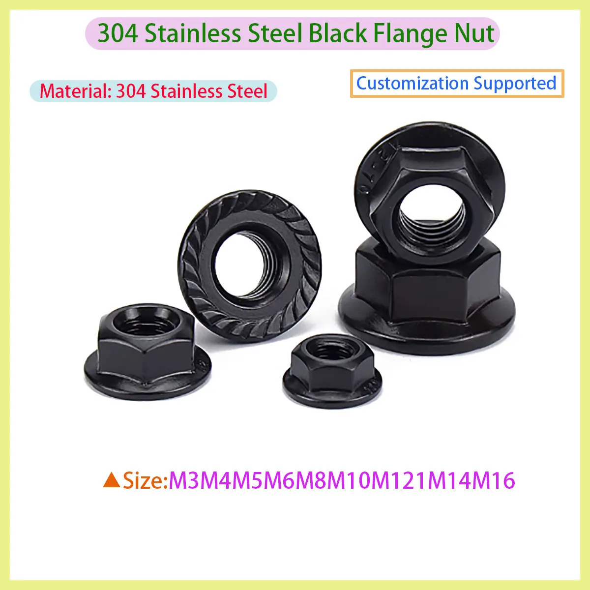 

Black 304 Stainless Steel Serrated Flange Nuts - Anti-Slip & Anti-Loosening Fasteners M2-M10