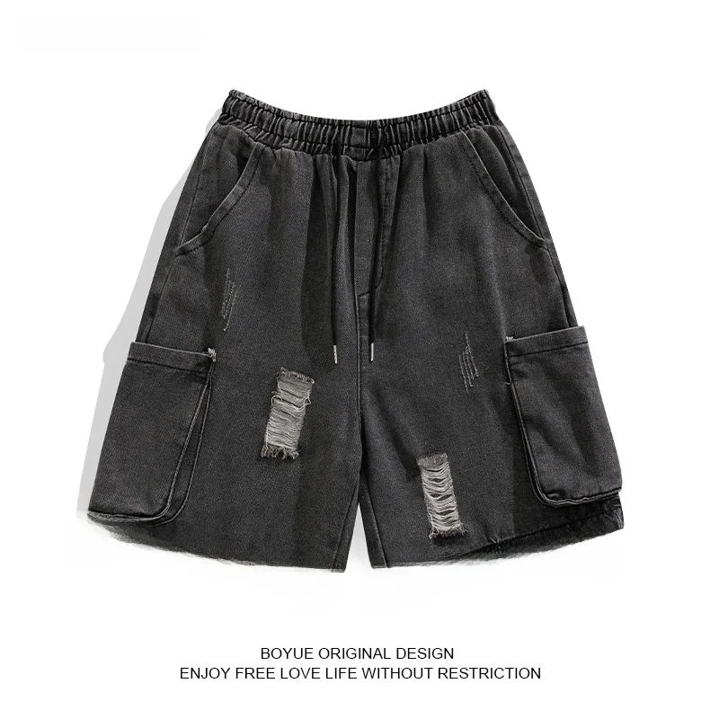 

Мужские летние повседневные джинсы Boyue с перфорацией, модные молодежные брюки-шорты, стильный дизайн, прямые джинсы