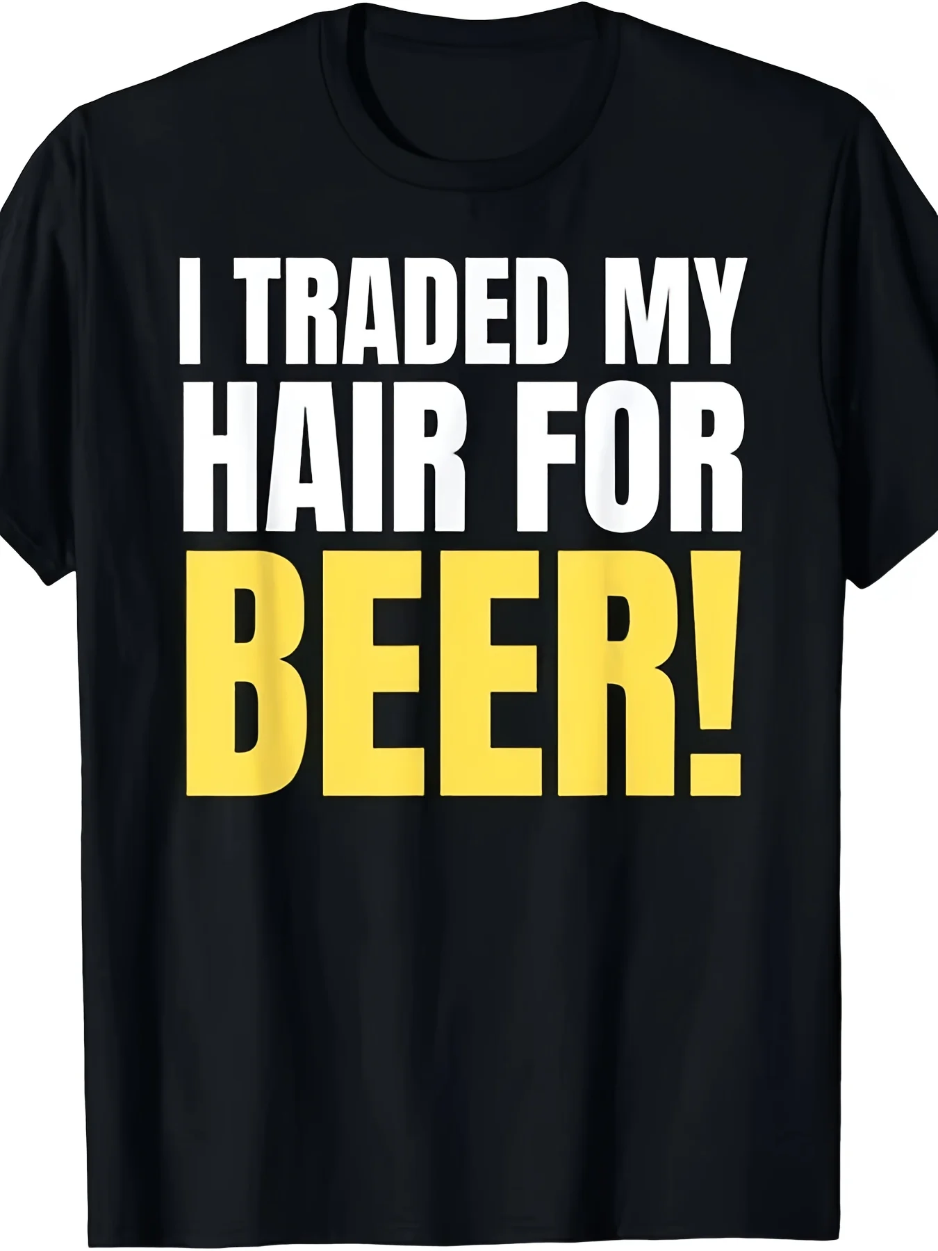 I Traded My Hair for Beer Funny Bald Joke Balding T-Shirt Same Style for Men And Unisex 2025 Summer Short-Sleeved Printed T-Shirt Pure Casual Humor Wear Humor Apparel Printed Short Sleeve Retro Casual Short-Sleeved T-Shirt with a Round Neck And Prin