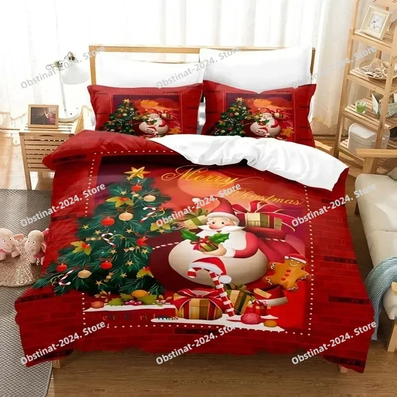 Merry Chrismas Bedding Set Printed Duvet Cover Pillowcase Single Double Style Queen King Size Sets Kids Adult